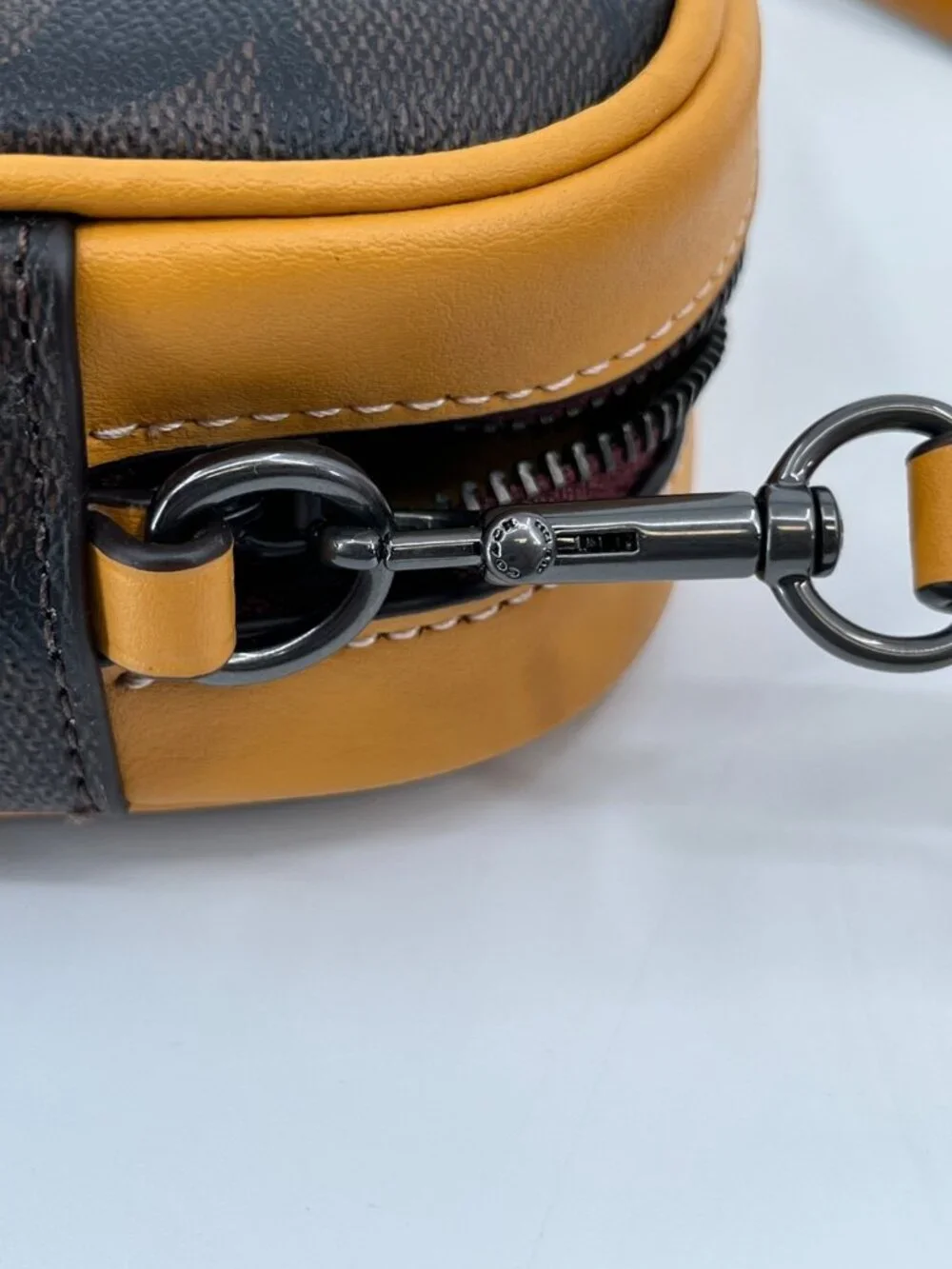 Coach Jamie Wristlet In Signature Canvas With Varsity Motif QB/Brown/Buttercup